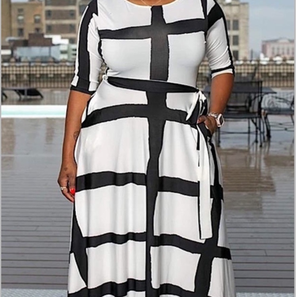 White and black maxi dress
